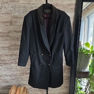 David Benjamin Vintage Black Double-Breasted Coat Patterned Collar Womens 12
